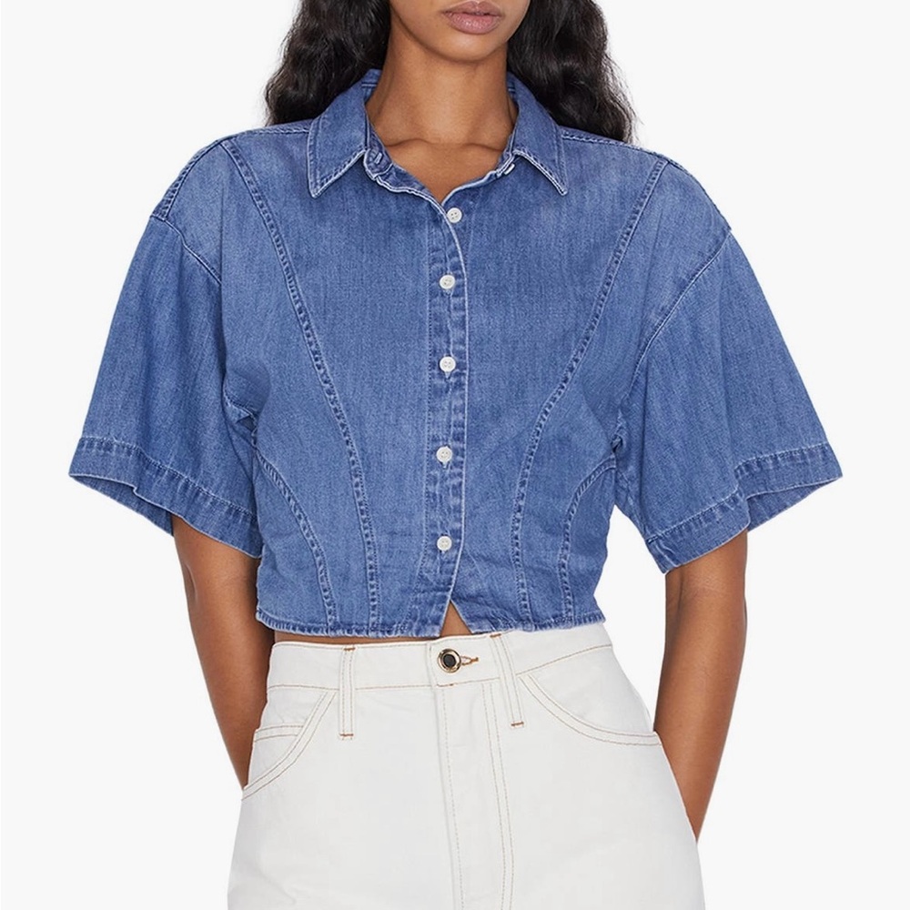 Frame Denim Blue Cropped Button-Up Top